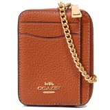 画像: 【COACH】コーチ ぺブルレザー チェーン ロゴ ジップ カードケース カードポーチ 定期入れ 名刺入れ コインケース サンセット（日本未発売）