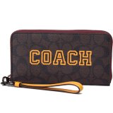 画像: 【COACH】コーチ コーティングキャンバス レザー シグネチャー ヴァーシティ ロゴ リストレット ジップ アラウンド 長財布 ブラウン×バターカップ（日本未発売）