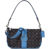 画像: 【COACH】コーチ ジャガード ぺブルレザー シグネチャー ロニー バゲット 2way クロスボディ 斜め掛け ショルダー ハンド バッグ ブラックスモーク×パシフィックブルー（日本未発売）