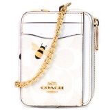 画像: 【COACH】コーチ レザー シグネチャー ハニービー 蜂 チェーン ジップ カードケース カードポーチ 定期入れ 名刺入れ コインケース チャーク×グレイシャーホワイトマルチ（日本未発売）