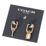 画像: 【COACH】コーチ プレーテッドブラス ロゴ パッド ロック 南京錠 キー ピアス イアリング ゴールド×シルバー〔日本未発売〕