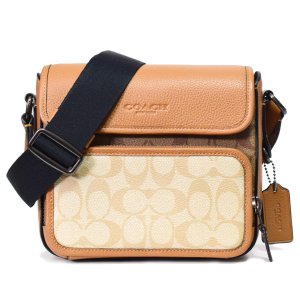 画像: 【COACH】コーチ メンズ コーティングキャンバス レザー シグネチャー サリバン クロスボディ フラップ メッセンジャー カメラ 斜め掛け ショルダーバッグ ガンメタル×ライトサドル〔日本未発売〕