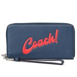 画像: 【COACH】コーチ 長財布 ぺブルレザー ロゴ グラフィック プリント ロゴ リストレット ロング ジップ アラウンド デニム（日本未発売）