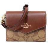 画像: 【COACH】コーチ ショルダーバッグ コーティングキャンバス レザー シグネチャー ミニ ウォレット 2WAY ショルダー カードケース 定期入れ 名刺入れ ポーチ コインケース 財布 カーキ×サドル2〔日本未発売〕