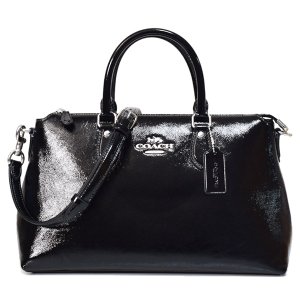 画像: 【COACH】コーチ パテントレザー ジョージア サッチェル ロゴ 2WAY ボストン ショルダー ハンドバッグ ブラック〔日本未発売〕