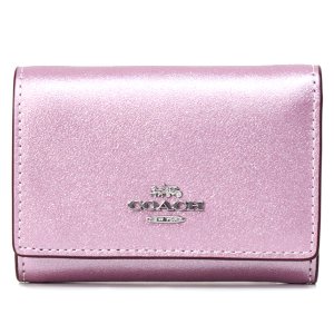 画像: 【COACH】コーチ レザー メタリック キラキラ スモール ロゴ マイクロ ミニ ウォレット コンパクト 三つ折り財布 メタリックピンク（日本未発売）