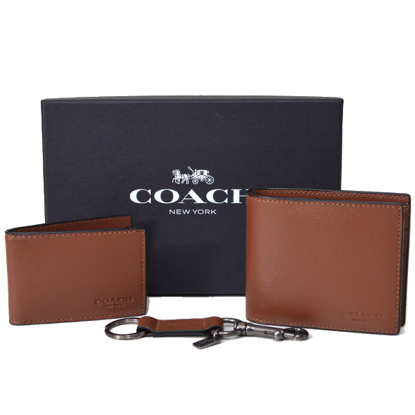 COACH】コーチ メンズ レザー 二つ折り財布+カードケース（定期
