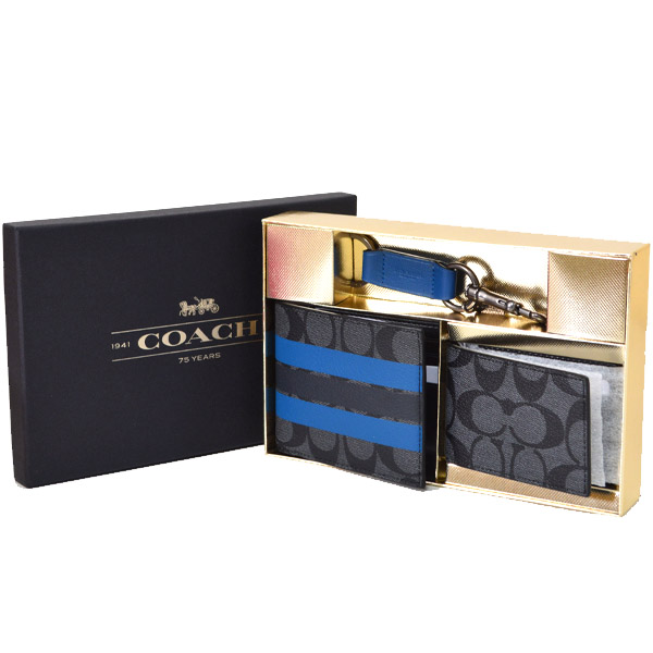 COACH】コーチ メンズ IDケース+二つ折り財布+キーホルダー 3点 セット