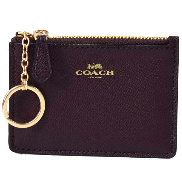 画像1: 【COACH】コーチ エンボスド レザー キーリング付 スキニー コインケース オックスブラッド（日本未発売） (1)