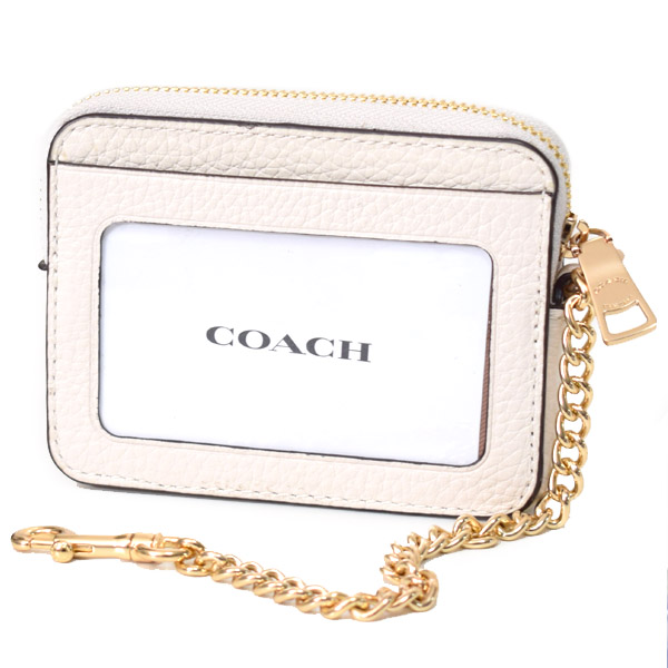 画像: 【COACH】コーチ ぺブルレザー チェーン ロゴ ジップ カードケース カードポーチ 定期入れ 名刺入れ コインケース チャーク（日本未発売）