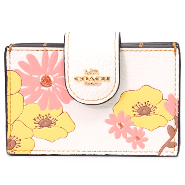 画像1: 【COACH】コーチ ぺブルレザー フラワー 花柄 ロゴ アコーディオン カードケース 定期入れ 名刺入れ チャークマルチ（日本未発売） (1)