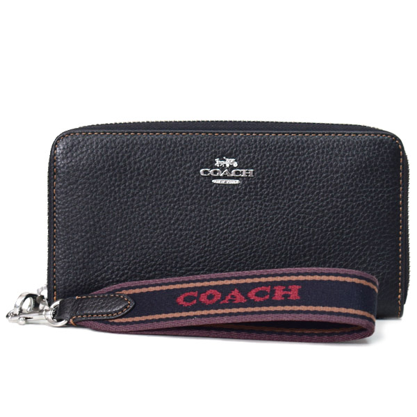 画像1: 【COACH】コーチ ぺブルレザー リストレット ロゴ ロング ジップ  アラウンド 長財布 ブラックマルチ（日本未発売） (1)