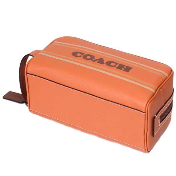 画像: 【COACH】コーチ メンズ ぺブルレザー ストライプ ロゴ トラベル キット ラージ セカンド クラッチバッグ キャニオンマルチ〔日本未発売〕