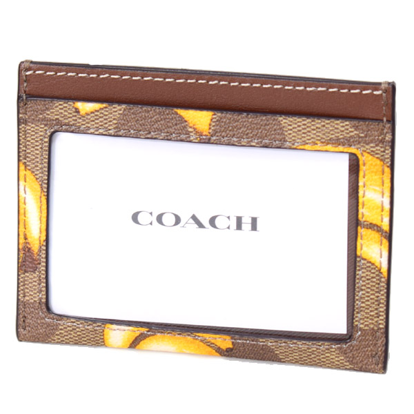 画像: 【COACH】コーチ コーティングキャンバス レザー シグネチャー バナナ プリント スリム ID パスケース カードケース  定期入れ 名刺入れ カーキ×ダークサドル（日本未発売）