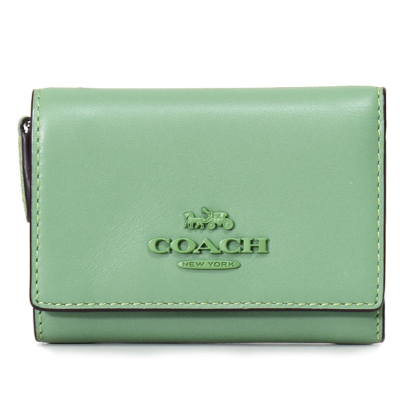 大阪購入コーチ グリーン コンパクト ロゴ 三つ折りミニ財布 財布 新品未使用 小物