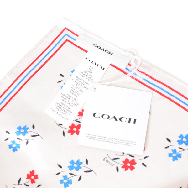 画像: 【COACH】コーチ スカーフ シルク100% ボードウォーク フラワー 花柄 ロゴ フローラル シルク バンダナ スカーフ ストール チャーク×ブルー〔日本未発売〕