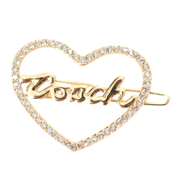 画像: 【COACH】コーチ ヘアクリップ プレーテッドブラス ラインストーン ロゴ パヴェ スクリプト ヘアアクセサリー ブローチ バレット バレッタ ハート型 クリップ  ゴールド〔日本未発売〕