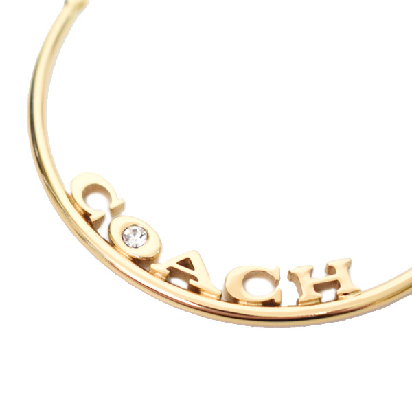 画像: 【COACH】コーチ ピアス プレーテッドブラス ストーン ロゴ フープ ループ ミディアム リング ブリッジ ピアス イアリング ゴールド〔日本未発売〕