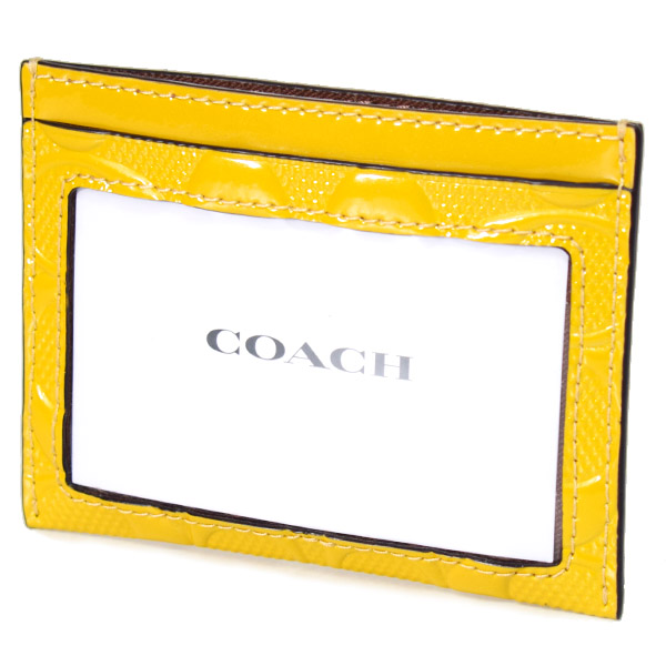 画像: 【COACH】コーチ カードケース パテントレザー シグネチャー 型押し ロゴ スリム ID パスケース カードケース  定期入れ 名刺入れ ゴールド（日本未発売）