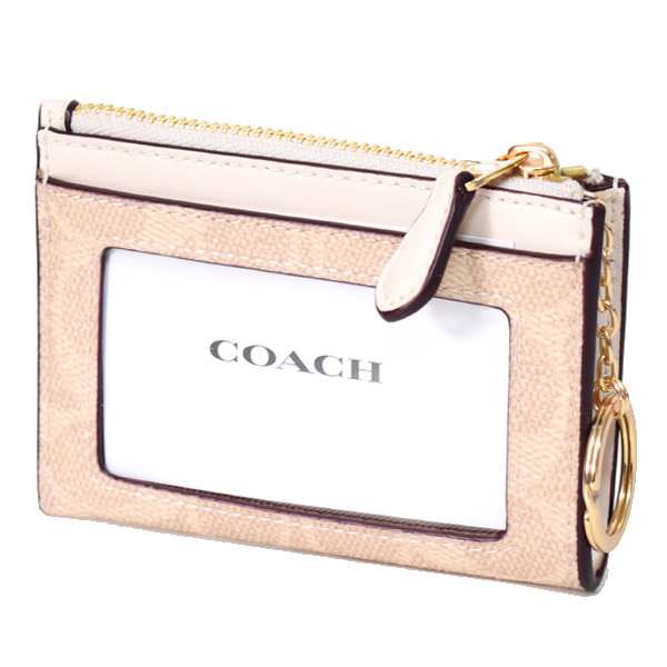 画像: 【COACH】コーチ コインケース コーティングキャンバス レザー シグネチャー キーリング付き ミニ スキニー IDケース コインケース サンド×チャーク（日本未発売）