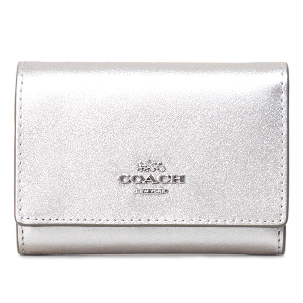 画像1: 【COACH】コーチ 財布 レザー メタリック キラキラ スモール ロゴ マイクロ ミニ ウォレット コンパクト 三つ折り財布 ライトシルバー（日本未発売） (1)